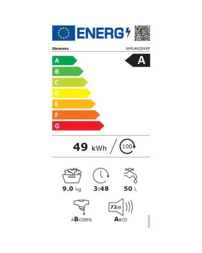 Siemens WM14N29XEP Washing Machine: 9 kg, 1400 rpm, 60 cm capacity

